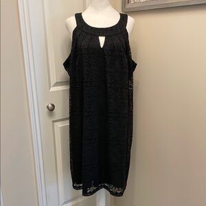 Maurices Black Sleeveless Halter Midi Lace Dress lined EUC
